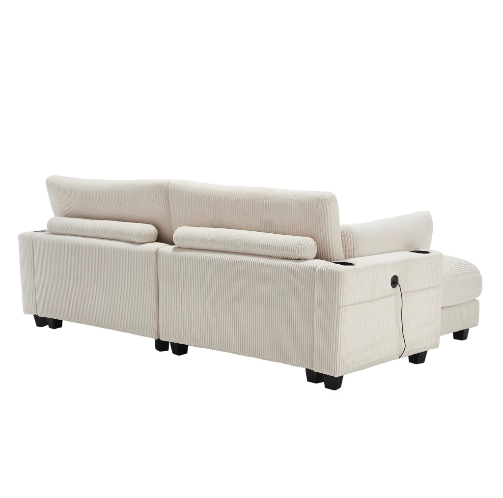Divano 2 posti modulare 224 cm in velluto a coste beige con USB HOMVRA