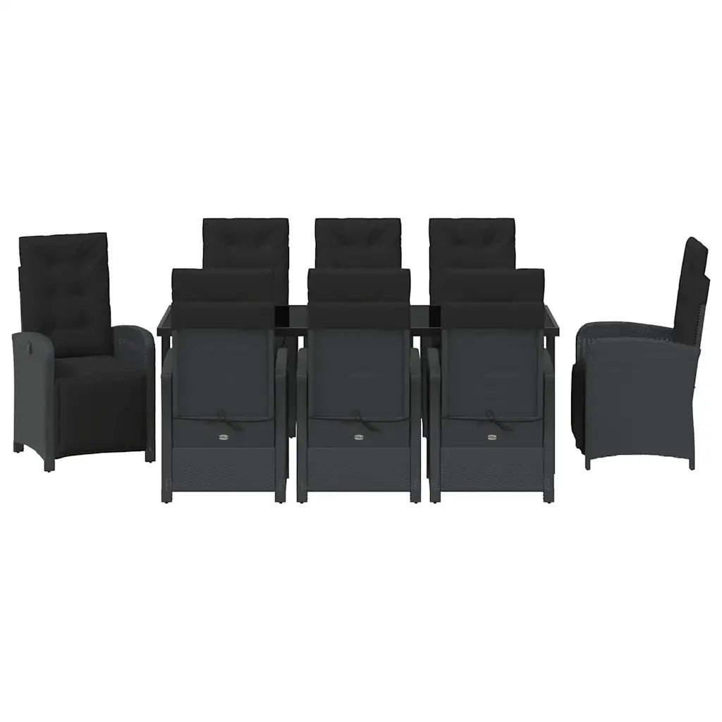 Set da Pranzo per Giardino con cuscino 9 pcs Nero polyrattan 3380315