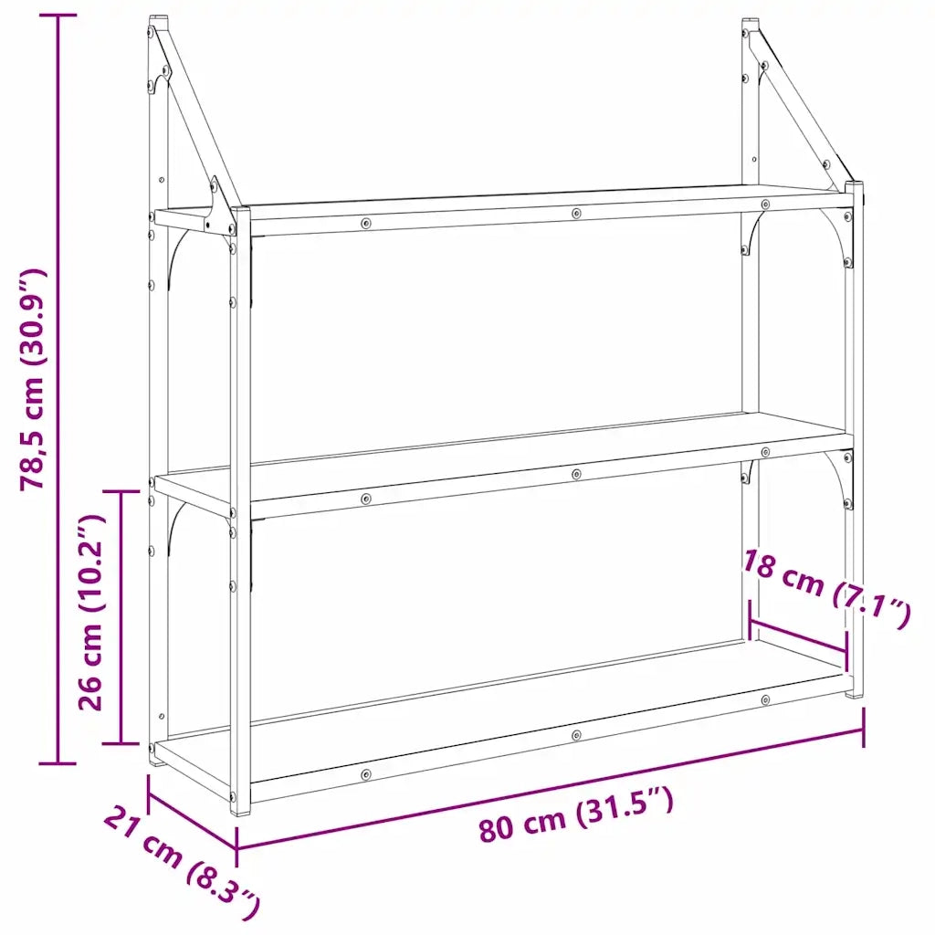 Scaffale da parete Rovere Nero 80 x 21 x 78,5 cm 882795