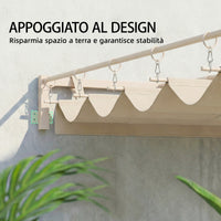 Pergola Addossata 3x3 m con Tetto Retrattile Scorrevole UV30+ e Fori di Drenaggio Beige