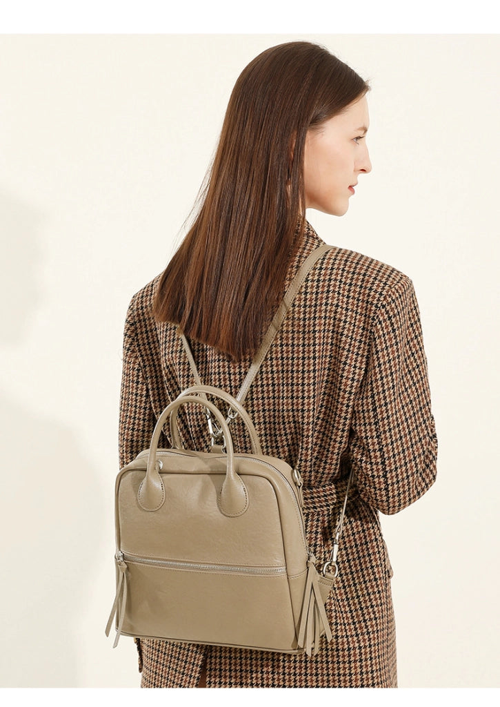 Borsa a tracolla da donna in vera pelle, modello tote o hobo, grigia.