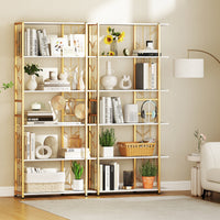 Libreria geometrica moderna con telaio in metallo da letto-Libreria a 6 ripiani con 2 kit antiribaltamento per soggiorno Bianco