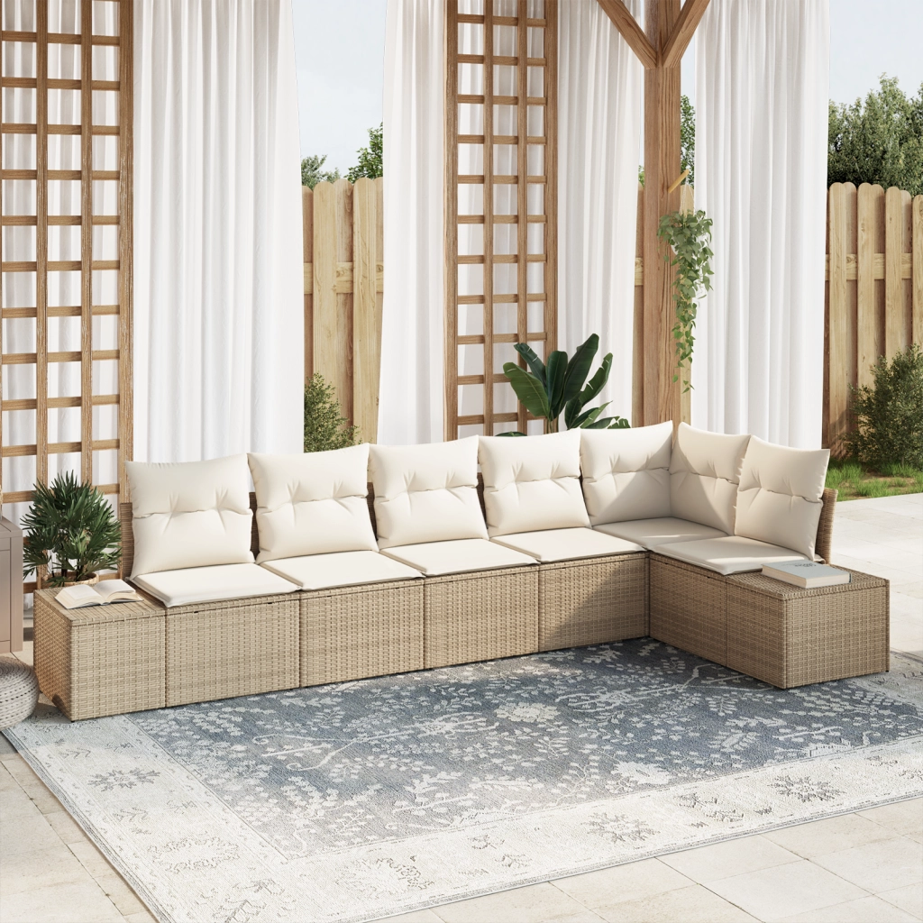Set di divani da giardino a 6 pezzi con cuscini beige in polyrattan