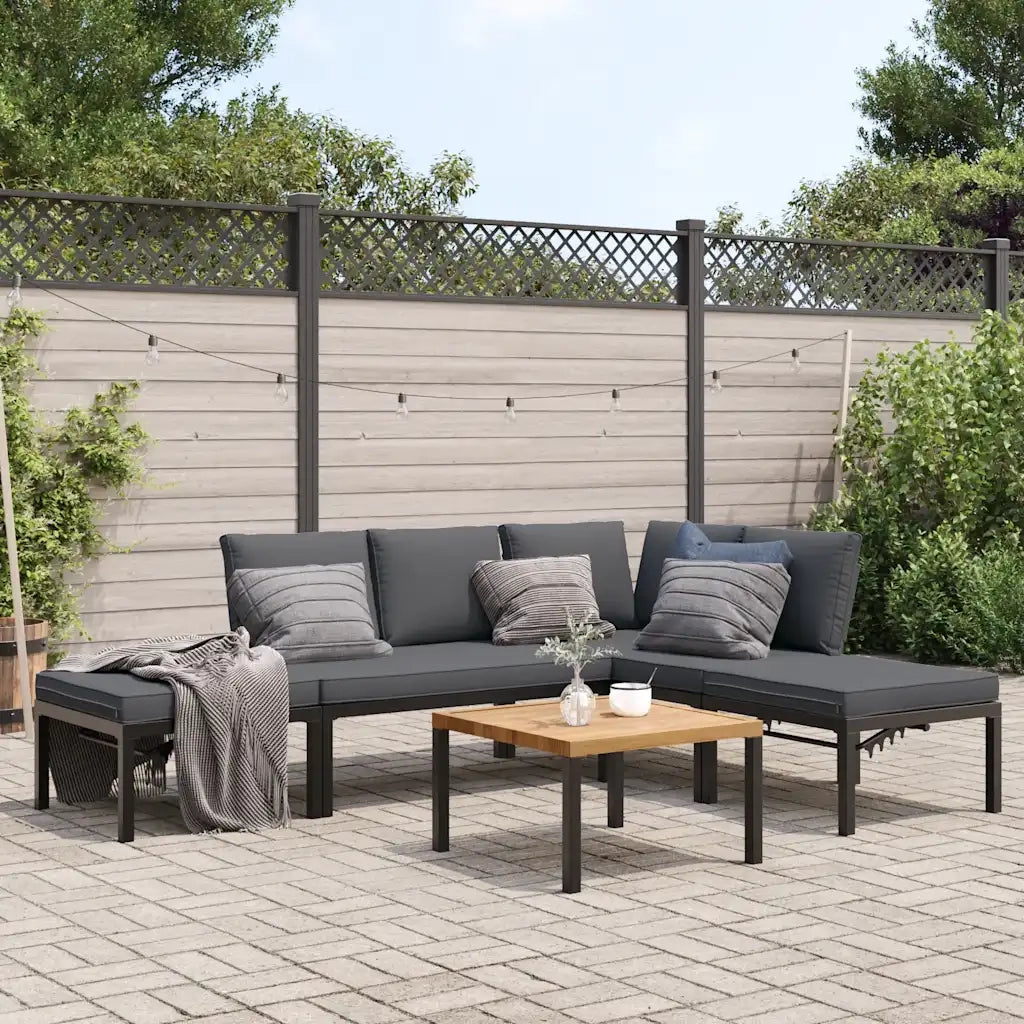 vidaXL Set Divani da Giardino 5 pz con Cuscini in Alluminio Nero