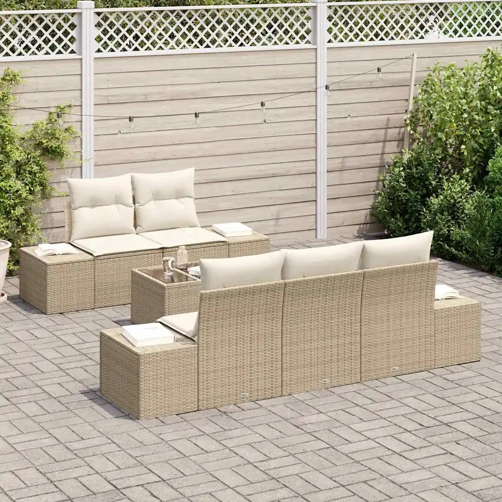 Set Divano da Giardino con cuscino Beige polyrattan