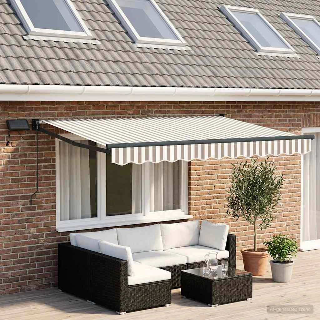 Tenda retrattile manuale con LED Grigio chiaro e bianco 3425967