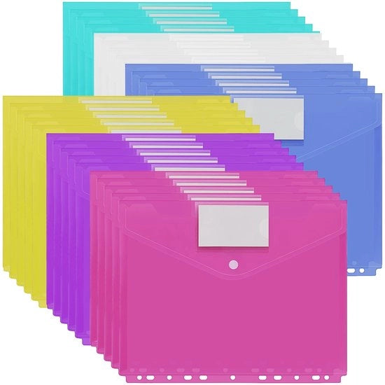 Documentenvakken trasparenti da 30 pezzi - A4 - Opbergbaar - Documento trasparente - Impermeabile all'acqua - Bordi rinforzati - Disegno a bottone