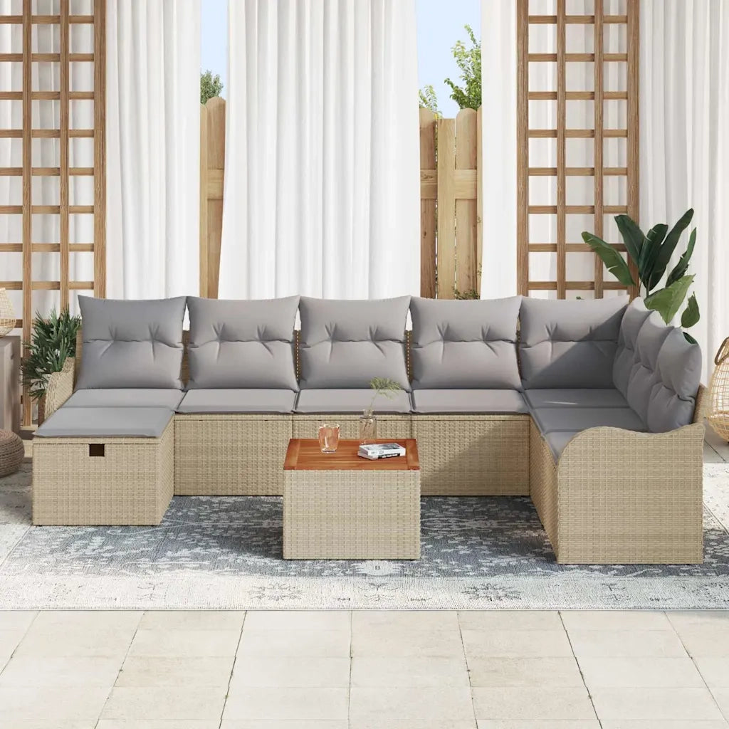 Set Divano da Giardino con cuscino 9 pcs Beige polyrattan 3359497