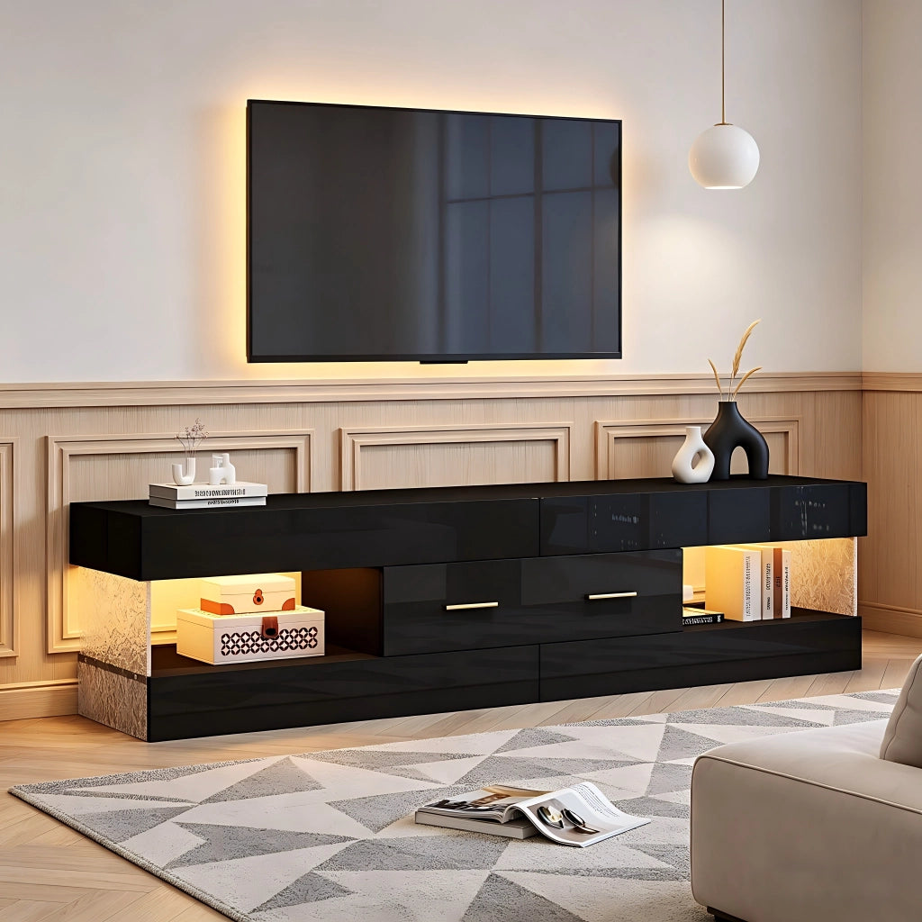 Mobile TV con 2 cassetti; 4 vani; LED e passacavi - per soggiorno - 152×35×40 cm