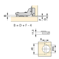 Cerniera a Scodellino 35 mm Collo Alto Chiusura Ammortizzata 100° Basette Euro 20 Pezzi Emuca