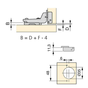 Cerniera a Scodellino 35 mm Collo Alto Chiusura Ammortizzata 100° Basette Euro 20 Pezzi Emuca