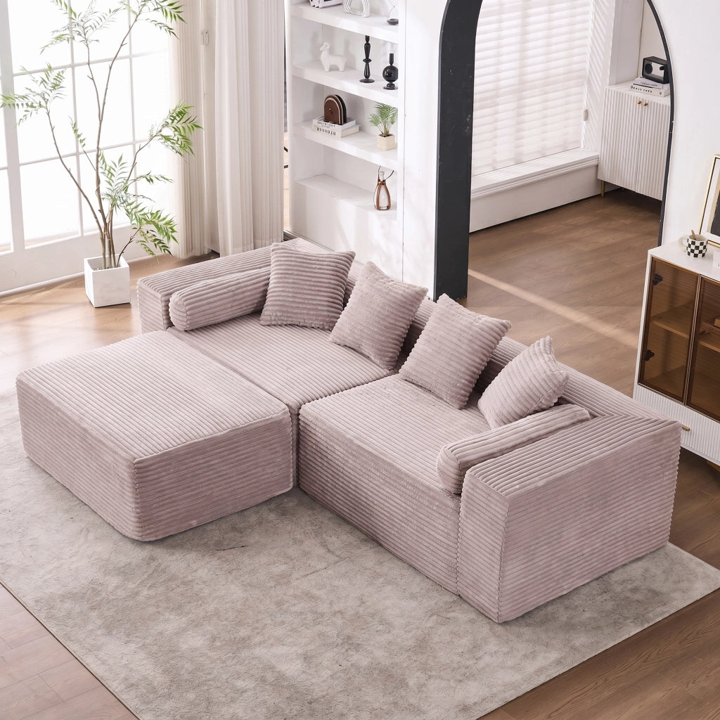 Divano angolare modulare senza montaggio con chaise longue in schiuma e molle beige 266 × 110 × 60,01 cm