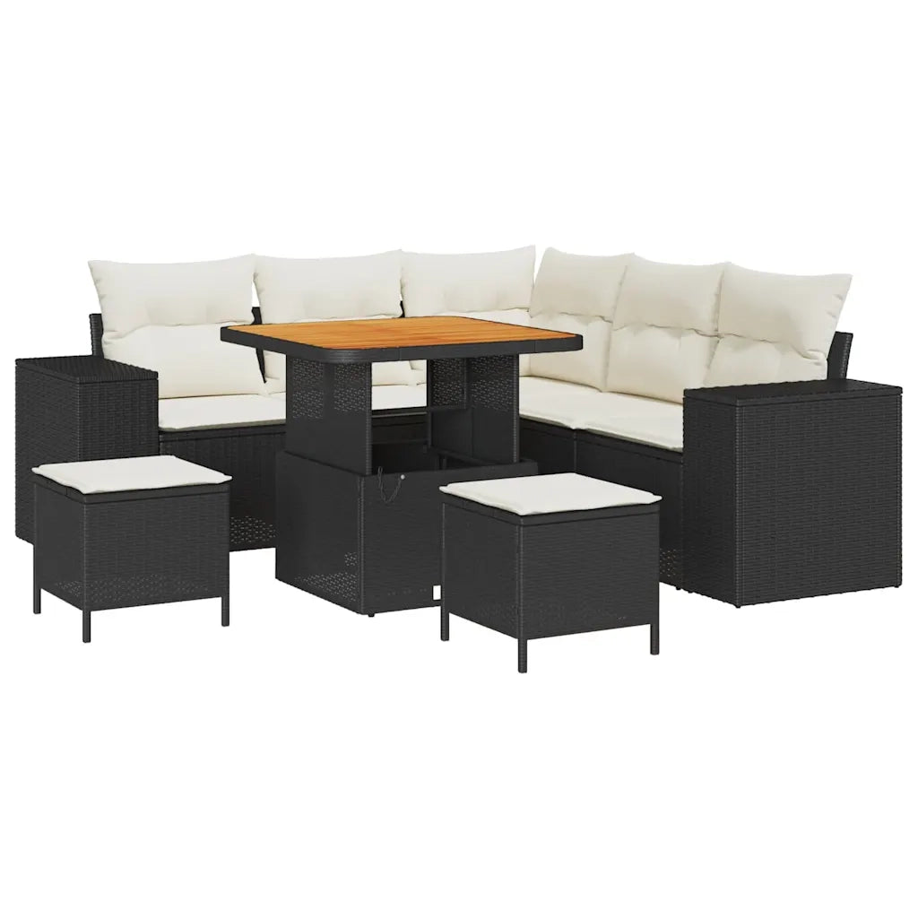 Set Divano da Giardino con cuscino 8 pcs Nero e Crema
