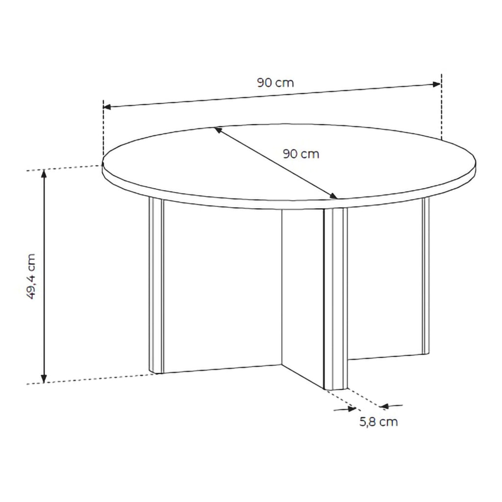 Kasi, Tavolino da Salotto Forma Rotondo, 90x90x49h cm Marrone Rovere