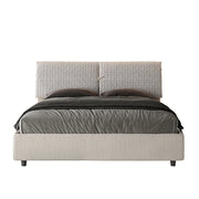 Letto Matrimoniale 160x200 cm con Rete e Contenitore con Testata e Alzata Comoda Imbottito in Tessuto Aragona Mados