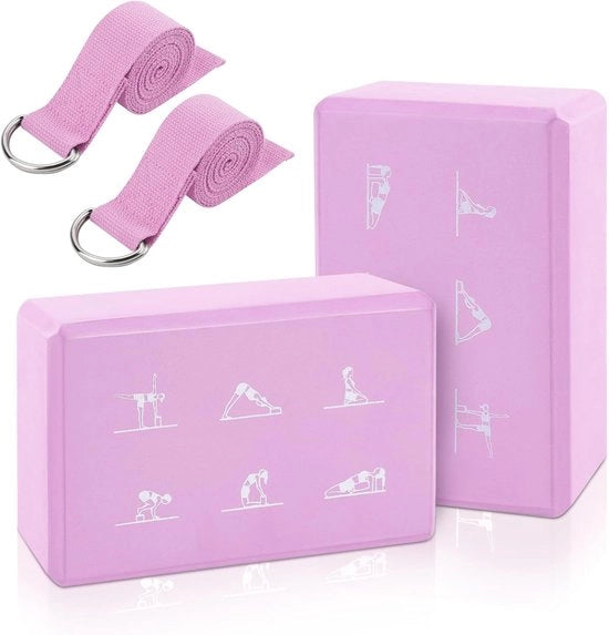 Yoga blocchi e strisce di yoga - Migliora la flessibilità - 2 pezzi - Rosa - Schiuma EVA
