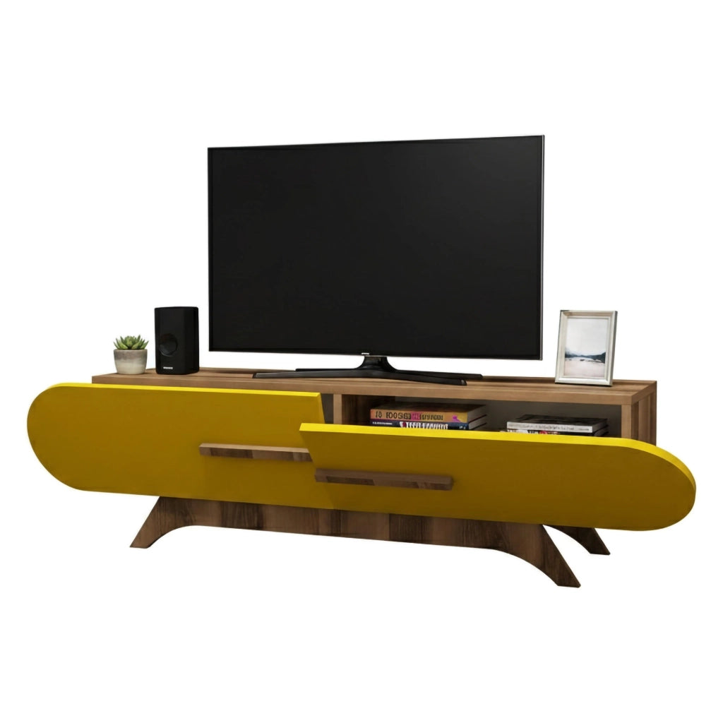 Nesatm, Mobile Porta tv 2 Ripiani, 145x37x50h cm Marrone Noce