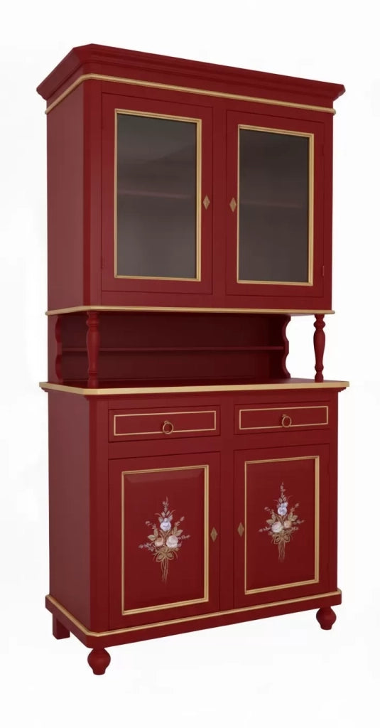 Cristalliera 2 porte shabby legno rosso decorata filo oro 104x43x208 - Mobili 2G