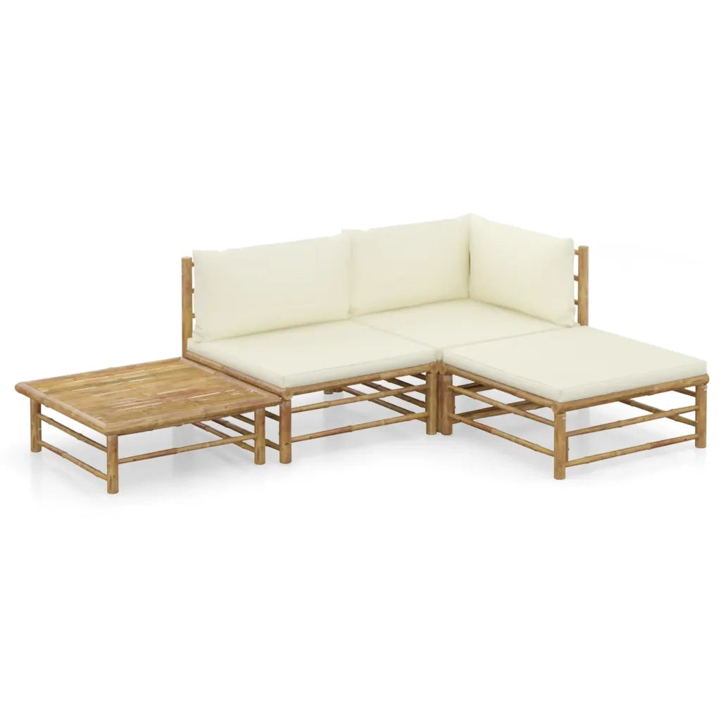 Set Divani da Giardino 4 pz con Cuscini Bianco Crema in BambÃ¹ cod mxl 40004