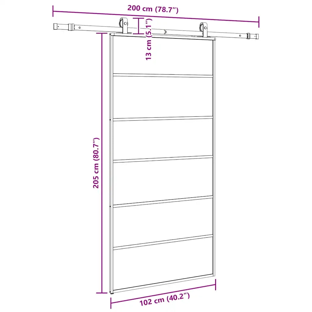 Porta Scorrevole con Ferramenta Nera 102x205 cm in Vetro ESG