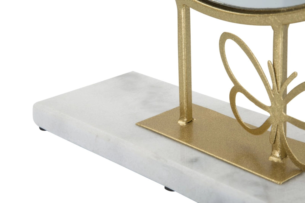 Specchio da Appoggio Butterfly 30x9x39,5 cm in Ferro e MDF e Specchio e Marmo Oro e Marmo