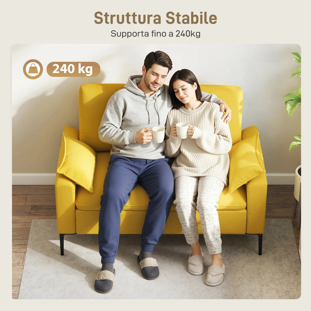 Divano 2 Posti con Cuscini Tessuto Morbido ¨C Zephmum ¨C 130x77x84 Giallo