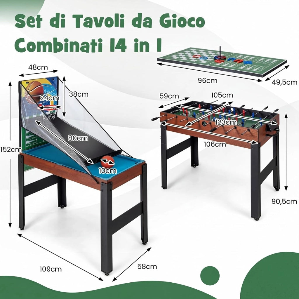 15 in 1 Set da Tavolo da Gioco Combo, Tavolo Multigioco Basket Calcetto Hockey Biliardo Ping Pong Bowling Shuffleboard ecc, Set Combinato per Giochi Multipli per Bar Casa Ufficio