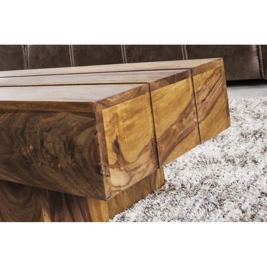 Tavolino basso TOLB 100 cm in legno massiccio di Sheesham – Tavolino basso rettangolare stile rustico