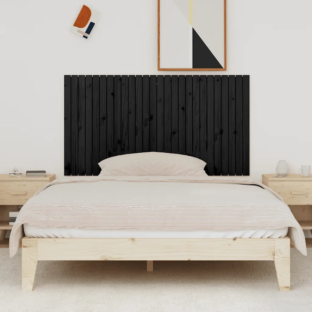 Testiera | Testata da Parete Nera 166x3x90 cm in Legno Massello di Pino