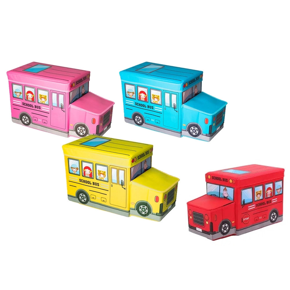 Trade Shop - Scatola Portaoggetti Salvaspazio Ripiegabile A Forma Di Scuolabus Per Giocattoli Bambini -