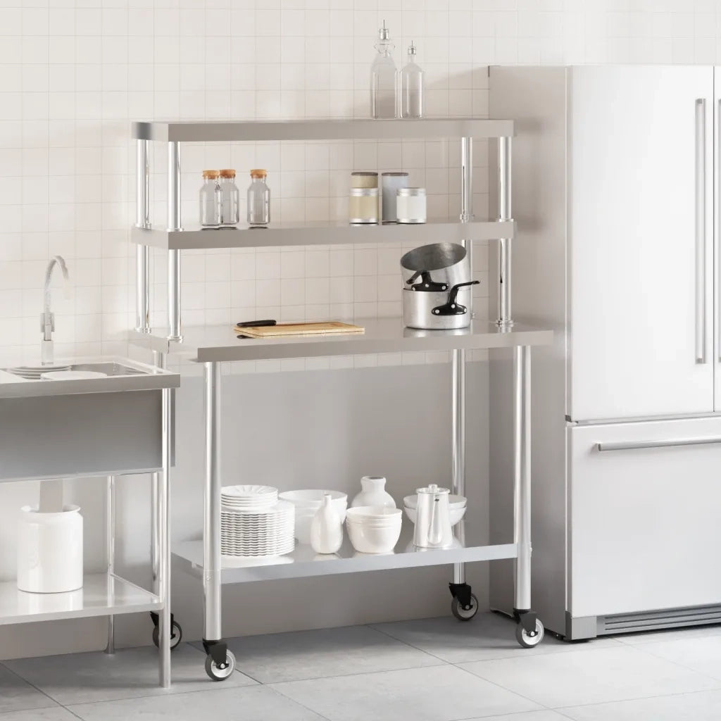 Tavolo Lavoro Cucina con Ripiano 110x55x150 cm Acciaio Inox CFW5609926