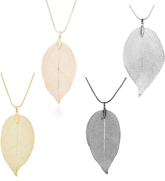 Catenella a 4 anelli con decorazione foglia albero pendente in Rosa oro - foglia pendente a filigrana naturale