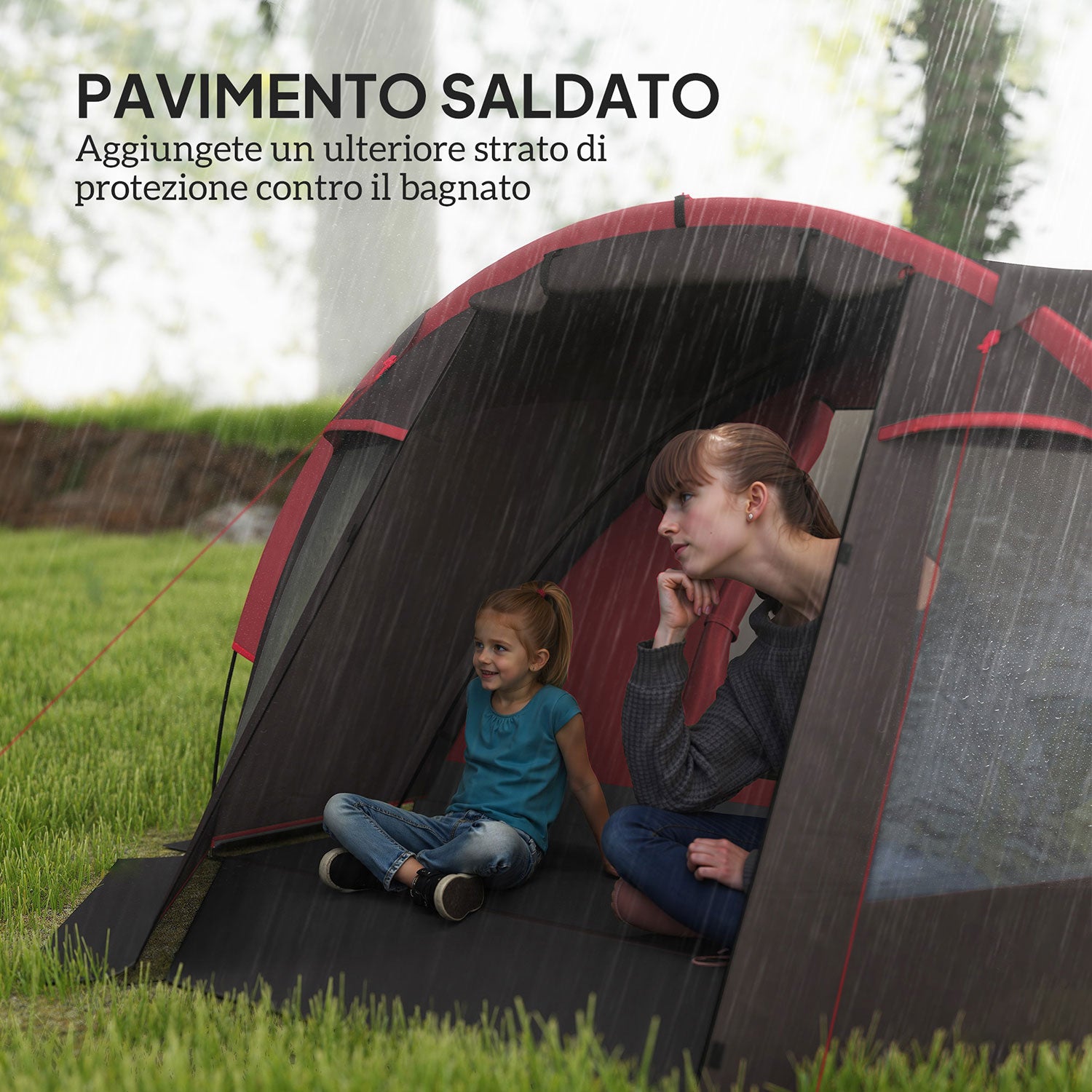 Tenda da Campeggio Impermeabile 360x250x130 cm da 2-4 Persone con Stanze Separate e Doppie Porte Grigio