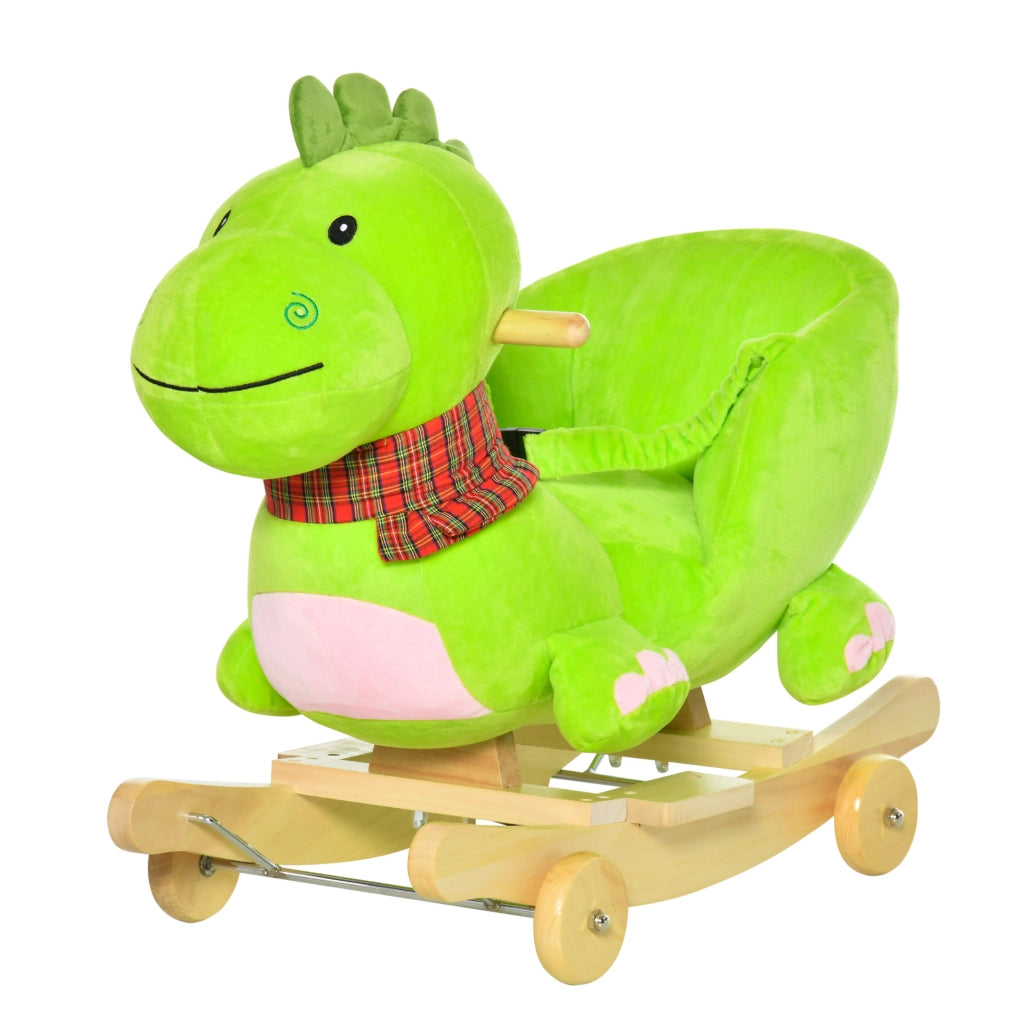 Cavalluccio a Dondolo per Bambini ¨C zephmum ¨C Legno e Peluche Verde