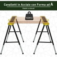 DURHAND Set 2 Cavalletti da Lavoro Pieghevoli e Portatili con Piano di Lavoro Antiscivolo Giallo e Nero, per Fai da Te