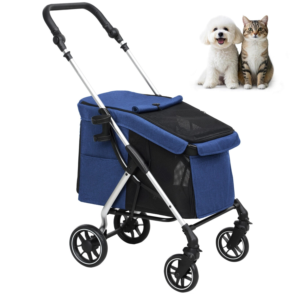 Carrello Trasporto Cane ¨C zephmum ¨C Pieghevole Blu Scuro