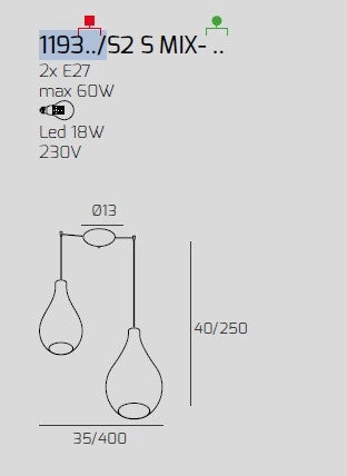 SOSPENSIONE BIANCO 2 LUCI SPOSTABILE VETRI (1 MEDIO+1 GRANDE) TUTTI BRONZO 1193BI-S2 S MIX-BR