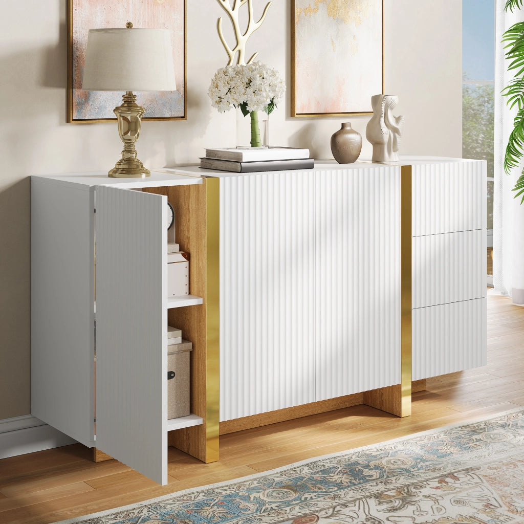 Madia con 3 ante e 3 cassetti; frontali rigati e cerniere ammortizzate; per ingresso o soggiorno; 140×36×75 cm