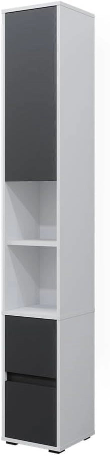 Armadio per la biancheria Maltin, Bianco, 30.2 x 189 cm con un'anta e due cassetti, con ritaglio per sifone e soluzione salvaspazio per il bagno