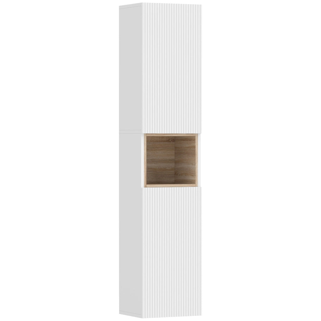 Mobile da Bagno 30x24x140 cm a 2 Ante con Spazio Aperto e Ripiani Regolabili in Legno Bianco