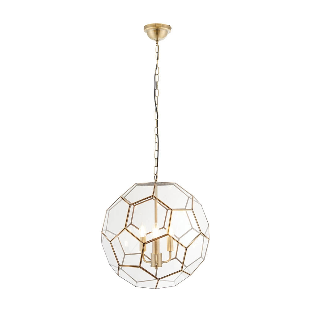 Lampadario Miele ottone antico vetro esagonale 3xE14 Endon