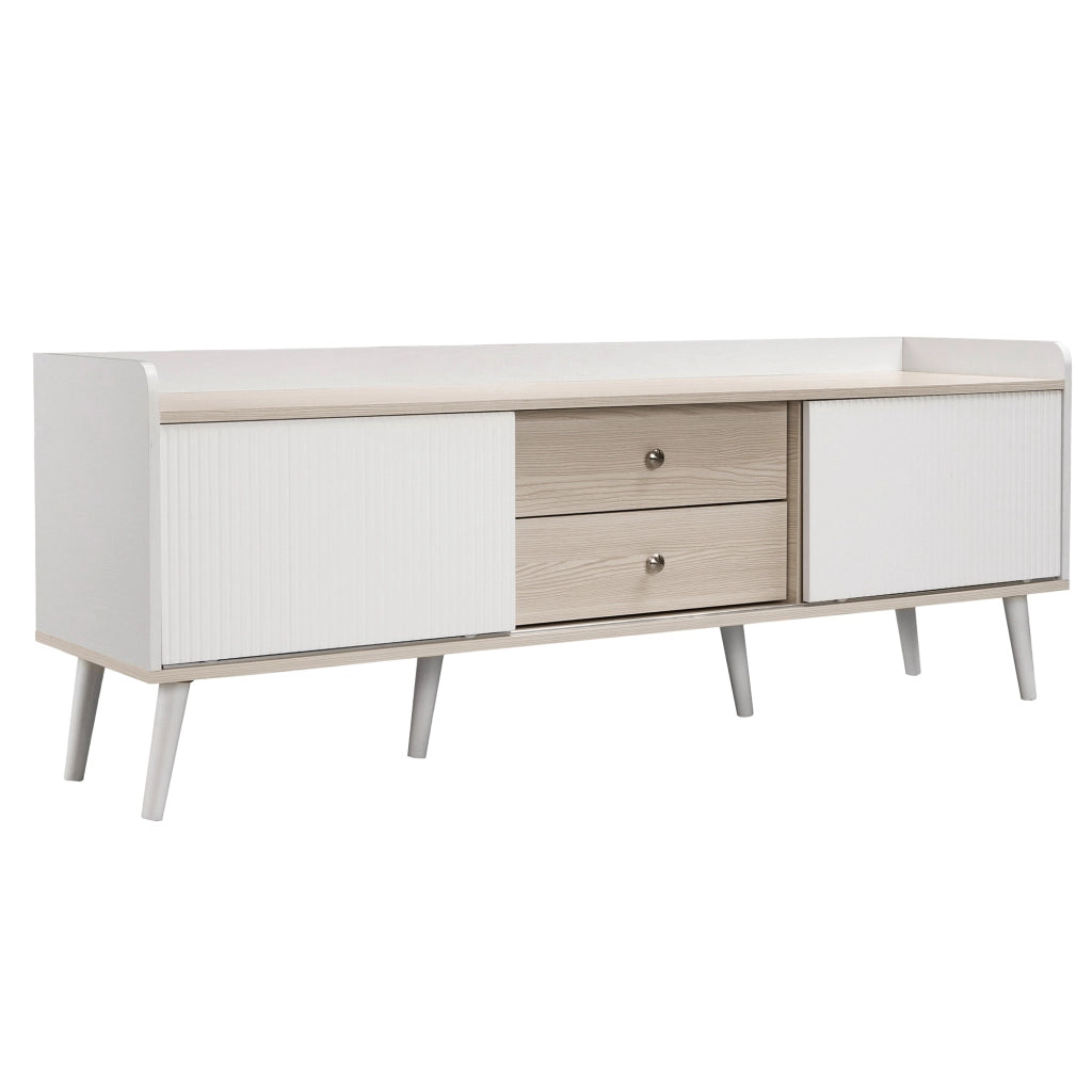 OKWISH Mobile TV con 2 Ante Scorrevoli, 2 Cassetti e 2 Ripiani, per Soggiorno, Bianco, 160×40×58 cm