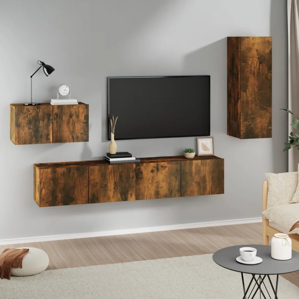 Set di Mobili Porta TV 4 pz-Credenza per TV Rovere Fumo in Legno Multistrato 744930