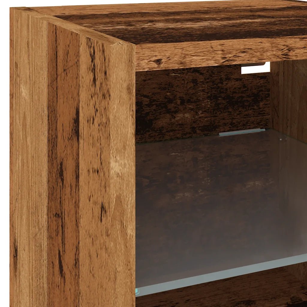 Mobili TV a Parete con Luci LED 2pz | Armadietto TV | Mobile Porta TV Legno Antico 30x28,5x30 cm