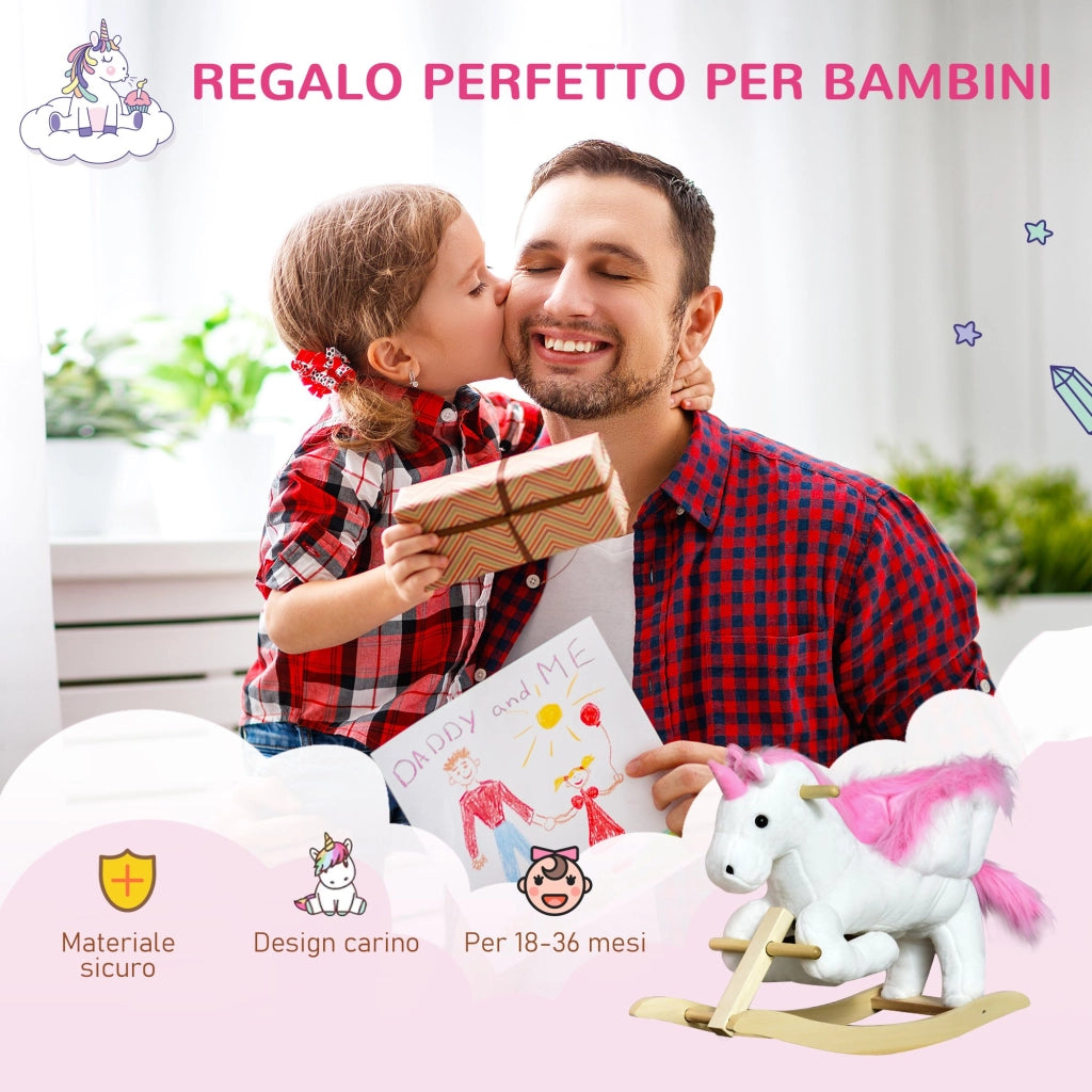 EasyComfort Cavallo a Dondolo Unicorno con Musica in Metallo e Legno 65x32x55cm