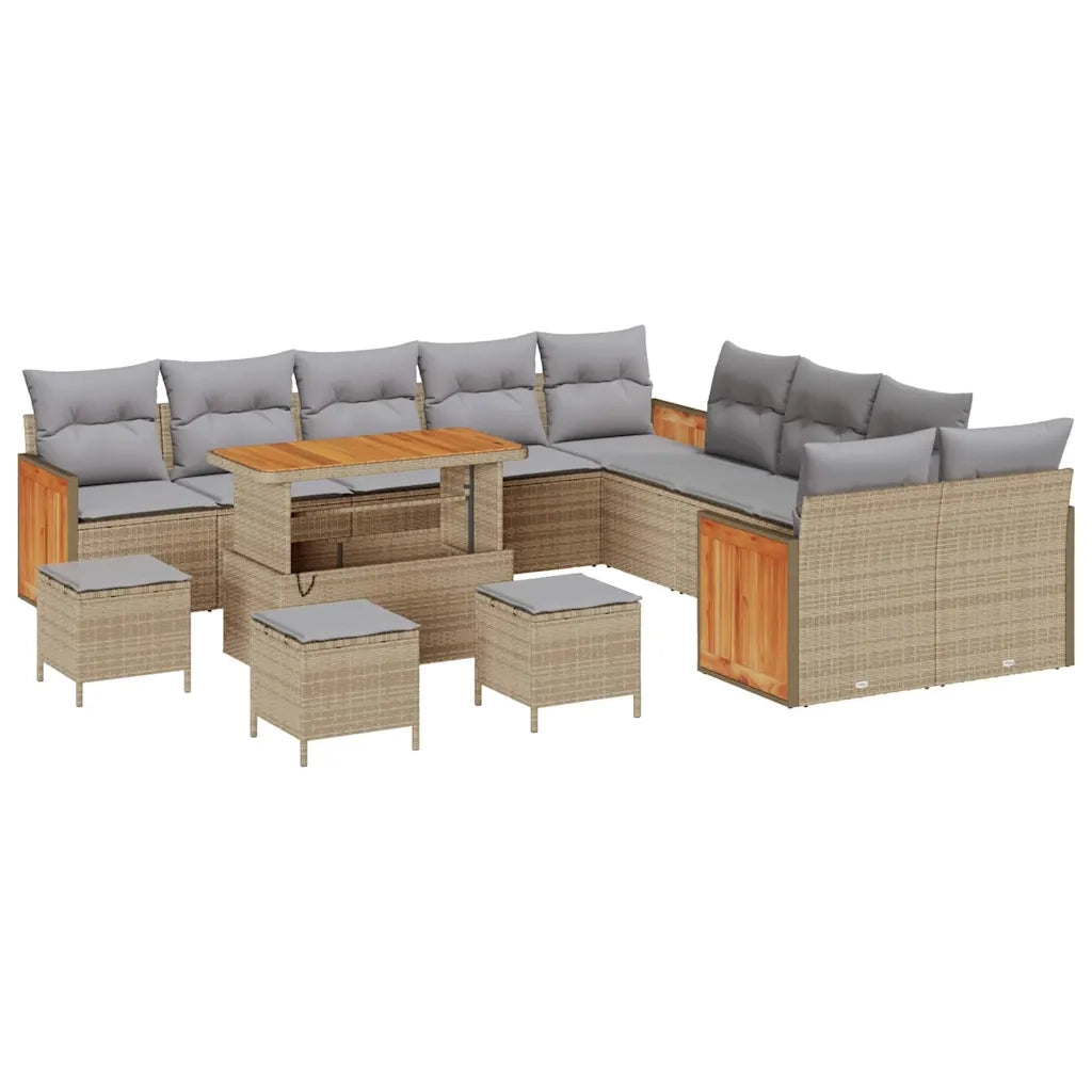 Set Divano da Giardino con cuscino 14 pcs Beige e Grigio Chiaro