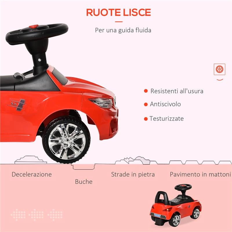 MACCHININA PER BAMBINI CAVALCABILE CON VOLANTE, FARI E MUSICHE, ETÓ 18-36 MESI, ROSSO