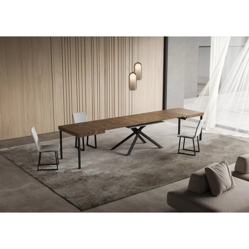 Tavolo allungabile 120/380x90 cm Niket telaio Antracite - Noce