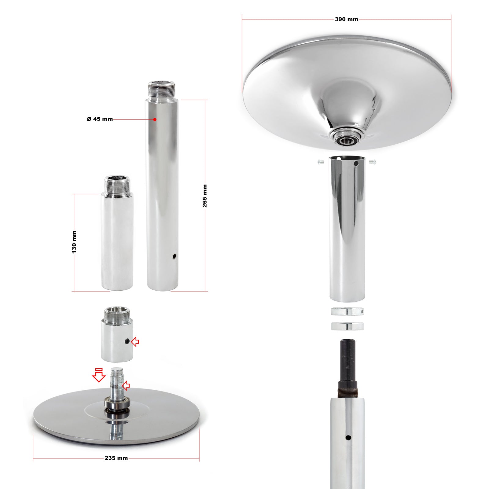 Palo da pole dance Ø 45 mm Altezza regolabile 2,31-2,74 m In acciaio Non richiede fori