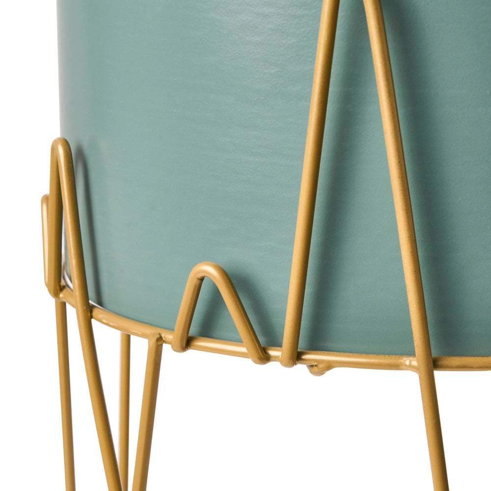 Vaso per Fiori Moderno con Piedistallo 28 x 28 x 50 cm in Metallo Verde